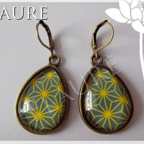 Boucles d'oreille gouttes cabochons "japan" 2