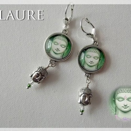 Boucles d'oreille argentées "bouddha vert"