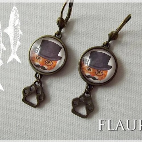 Boucles d'oreille cabochons "mr cat"