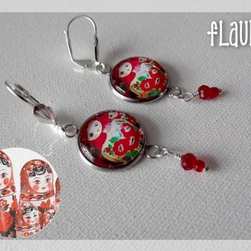 Boucles d'oreille argentées cabochons "poupées russes"