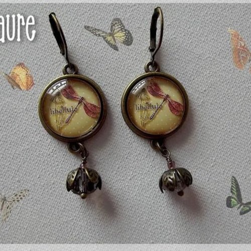 Boucles d'oreille cabochons "libellule"