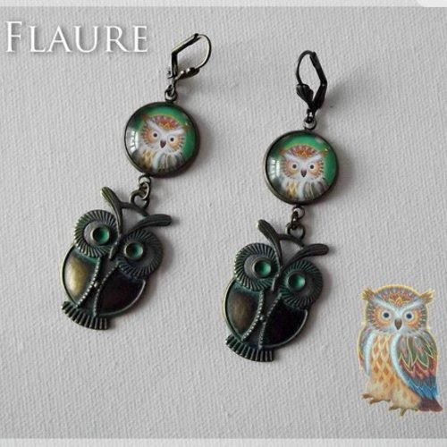 Boucles d'oreille pendants "chouette"