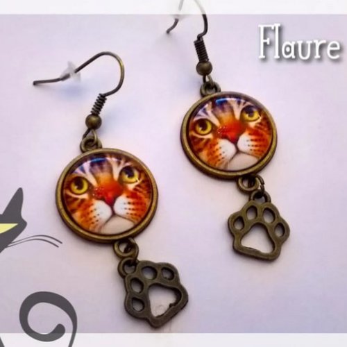 Boucles d'oreille cabochons "gros chat"