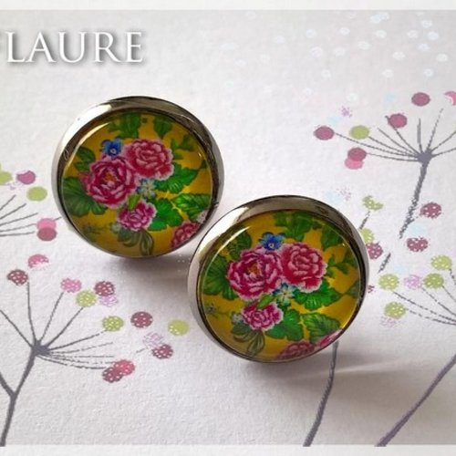 Boucles d'oreille puces "fleurs" jaune