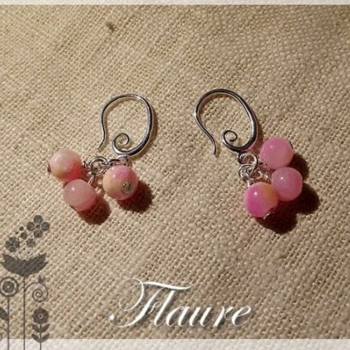 Boucles d'oreille argent et jade rose marbré