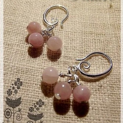 Boucles d'oreille plaquées argent et perles de jade vieux rose