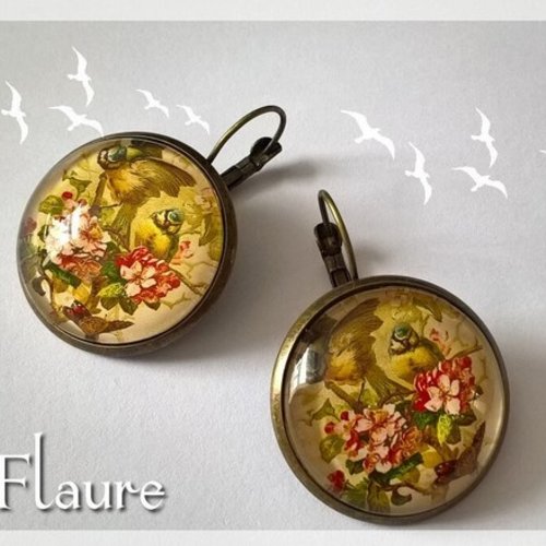 Grandes boucles d'oreille cabochons "mésanges"
