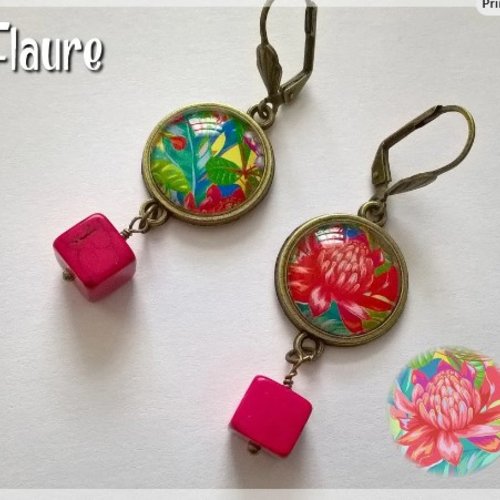 Boucles d'oreille cabochons "tropiques"