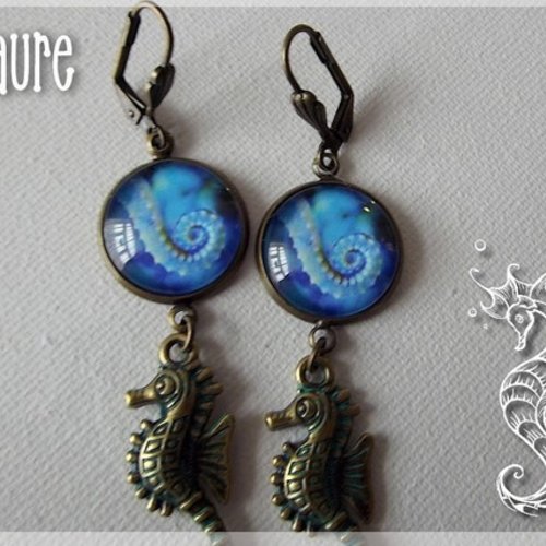 Boucles d'oreille cabochons ''hippocampe"