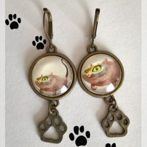 Boucles d'oreille cabochons "le gros chat"