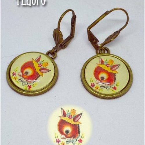 Boucles d'oreille cabochons "âne de pâques"