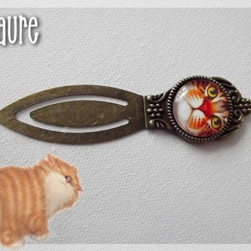 Marque-pages en bronze et cabochon "gros chat"