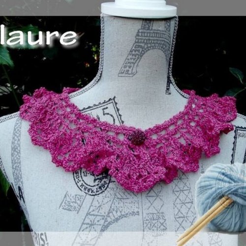 Col crochet  rose fuchsia en laine bart & francis