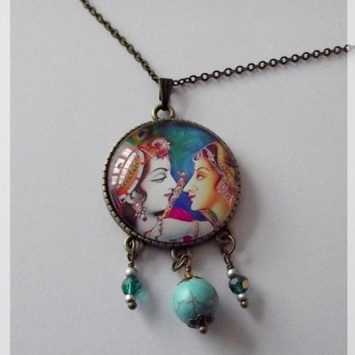 Collier pendentif "couple amoureux hindou"