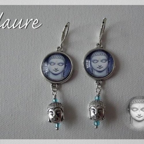 Boucles d'oreille cabochons "bouddha" bleu