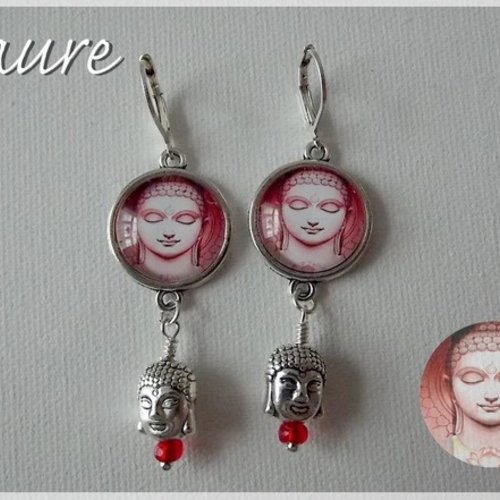Boucles d'oreille cabochons "bouddha" rouge
