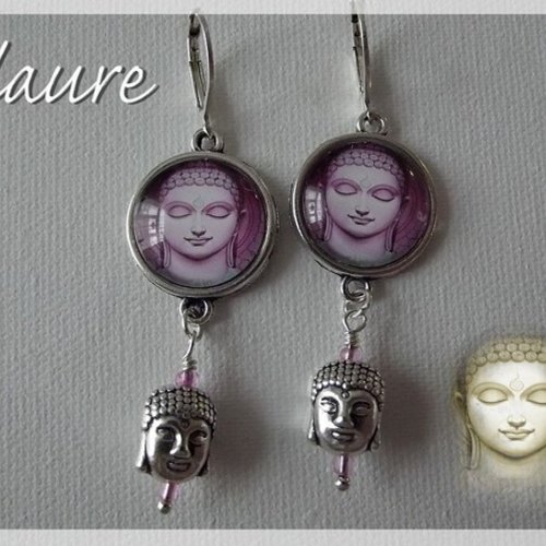 Boucles d'oreille argentées "bouddha mauve"