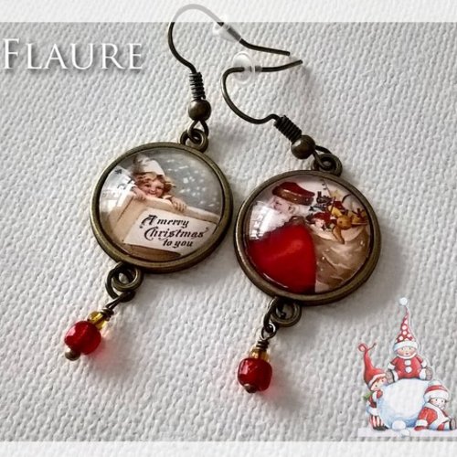 Boucles d'oreille cabochons "merry christmas"