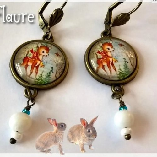 Boucles d'oreille cabochons "faon de noël"