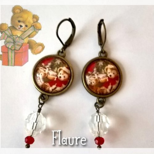 Boucles d'oreille cabochons "cadeaux de noel"