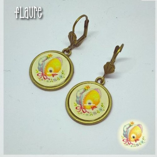 Boucles d'oreille cabochons "canetons de pâques"