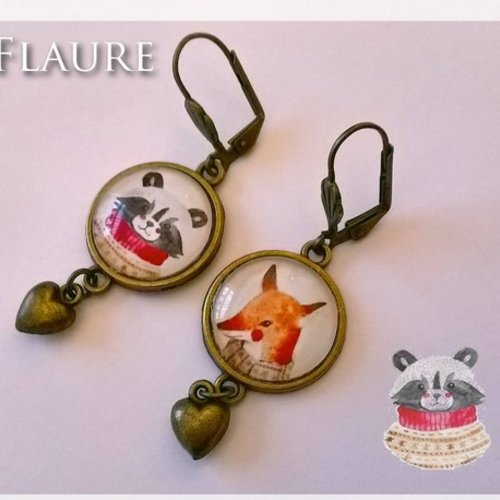 Boucles d'oreille cabochons "les animaux de noël"