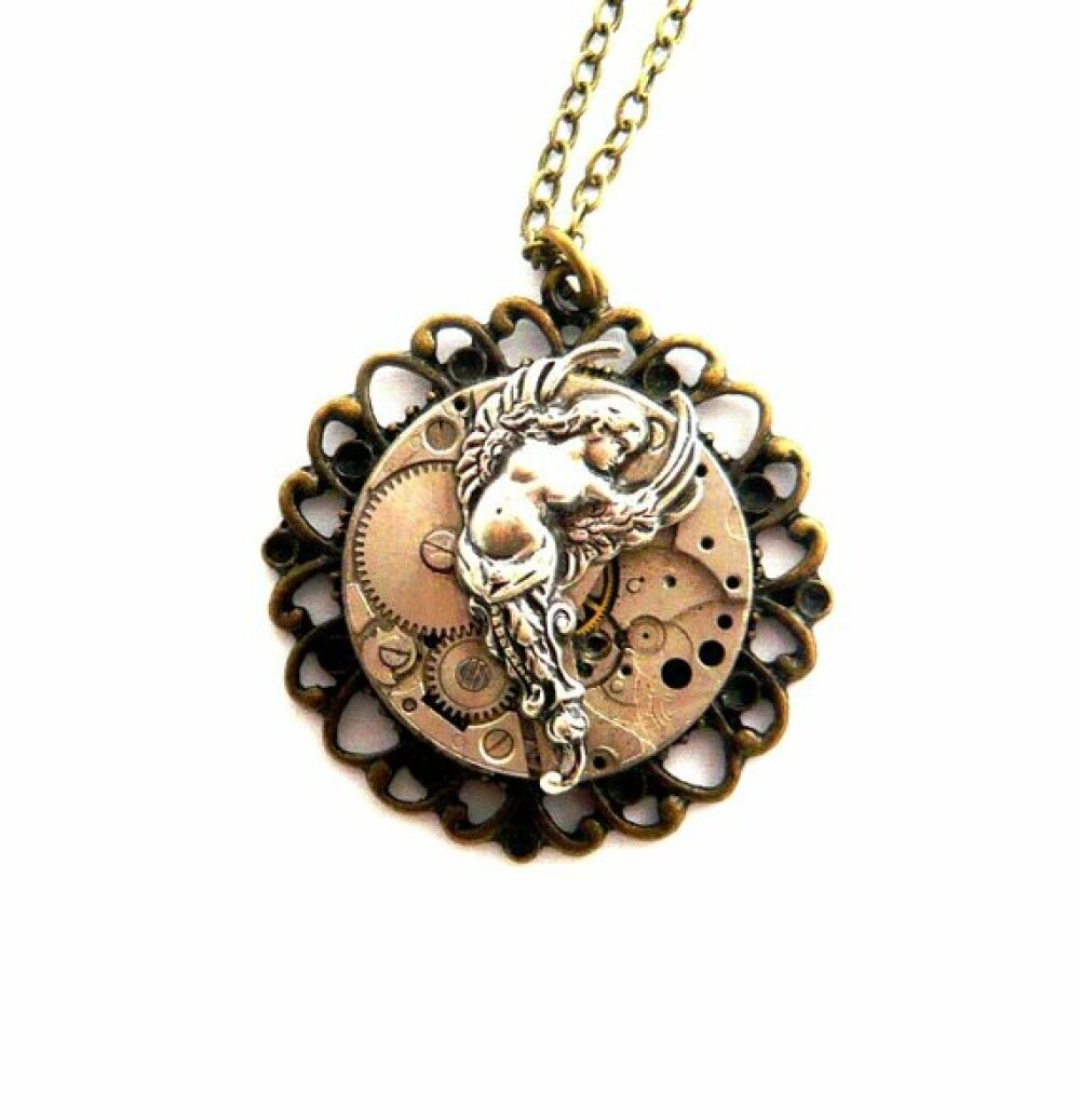 Jewellery & Watches bijou gothique vampire fantaisie créateur collier aile  d'ange couleur bronze Necklaces & Pendants