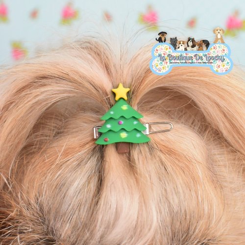 Barrette sapin noël pour chien a poil long
