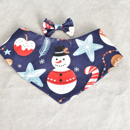 Bandana marine motif noël pour chien & chat avec noeud assorti
