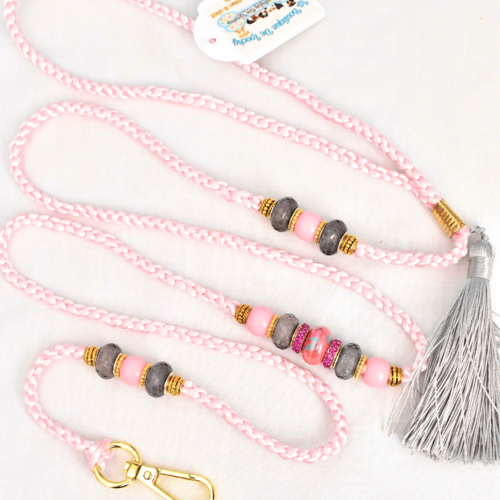 Chic laisse pour chien cordon rose et perles scintillants / laisse exposition canin