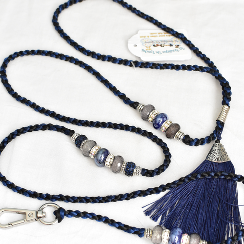 Chic laisse pour chien cordon marine et noir avec perles scintillants / laisse exposition canin