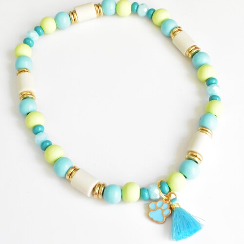 Collier bleu et vert anti-tique pour chien et chat personnalisé, perle céramique em, bijoux pour chien
