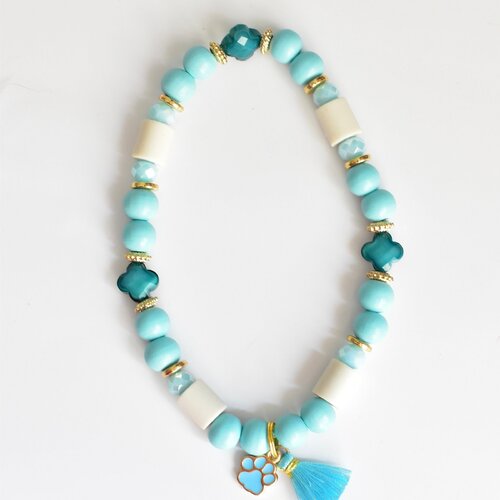 Collier bleu anti-tique pour chien et chat personnalisé, perle céramique em, bijoux pour chien