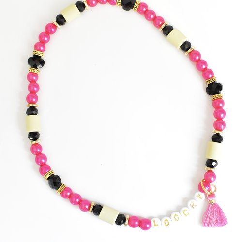 Collier fuchsia anti-tique pour chien et chat personnalisé, perle céramique em, bijoux pour chien
