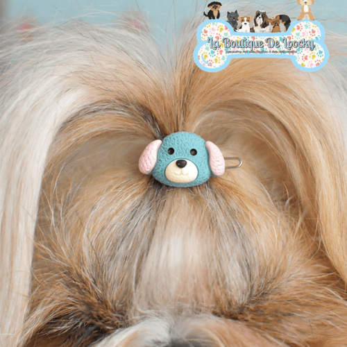 Barrette tête chien bleu pour chien a poil long, accessoire chien, idée cadeau