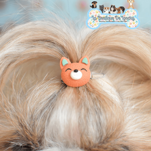 Barrette tête renard pour chien a poil long, accessoire chien, idée cadeau