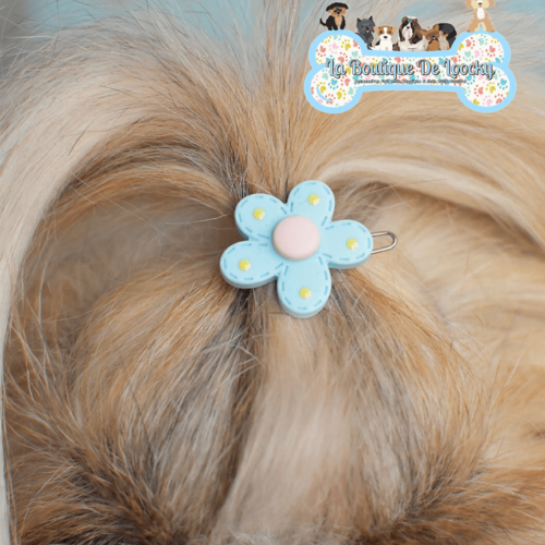 Barrette fleur bleu pour chien a poil long, accessoire chien, idée cadeau