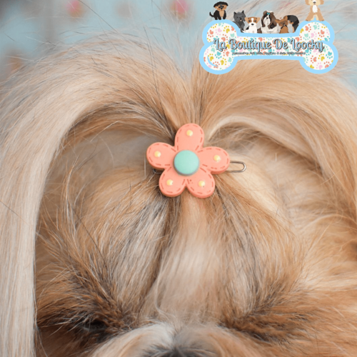 Barrette fleur orange pour chien a poil long, accessoire chien, idée cadeau