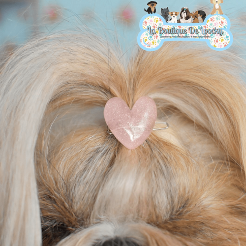 Barrette coeur rose pour chien a poil long, accessoire chien, idée cadeau