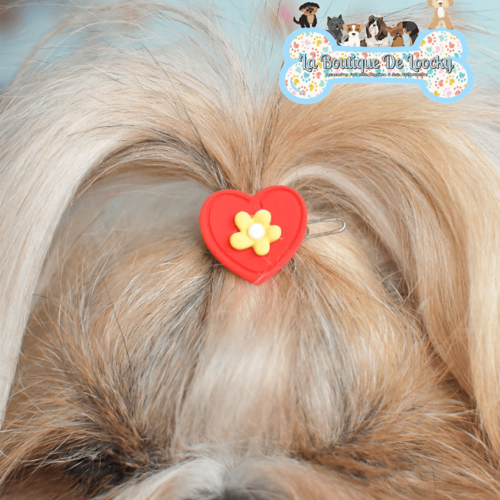Barrette coeur rouge pour chien a poil long, accessoire chien, idée cadeau