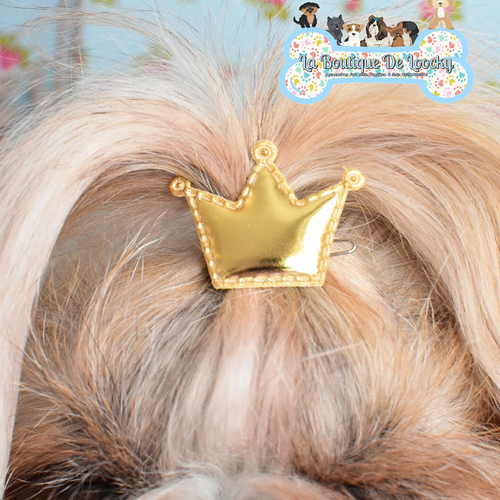 Barrette couronne doré pour chien a poil long