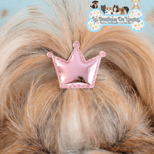 Barrette couronne rose pour chien a poil long
