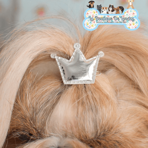 Barrette couronne argenté pour chien a poil long