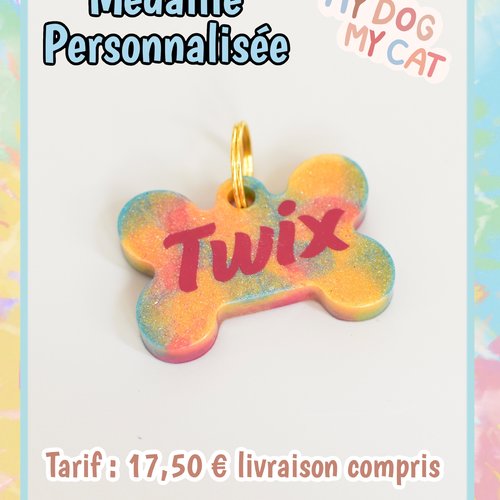 Médaille personnalisée multicolore pour chien, chat, lapin ou nac. médaille d'identification