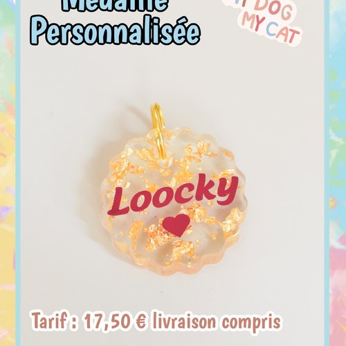 Médaille personnalisée feuille or pour chien, chat, lapin ou nac. médaille d'identification