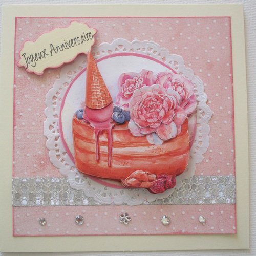 Carte Anniversaire Gateau Fleur Et Cone Boules De Glace Un Grand Marche