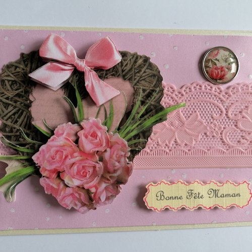 Carte Bonne Fete Maman Coeur Rotin Et Bouquet De Rose Un Grand Marche