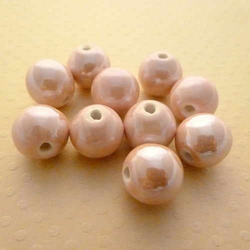 Lot de 10 perles rondes céramique rose pâle 12mm