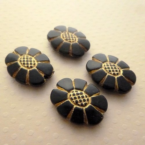 Lot de 4 perles ovales  acrylique noir/doré 25x19mm