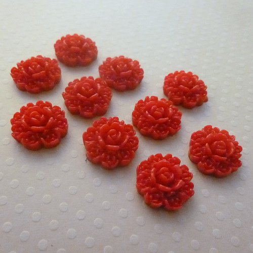 Lot de 10 fleurs en résine rouge 15 mm - fr-0738